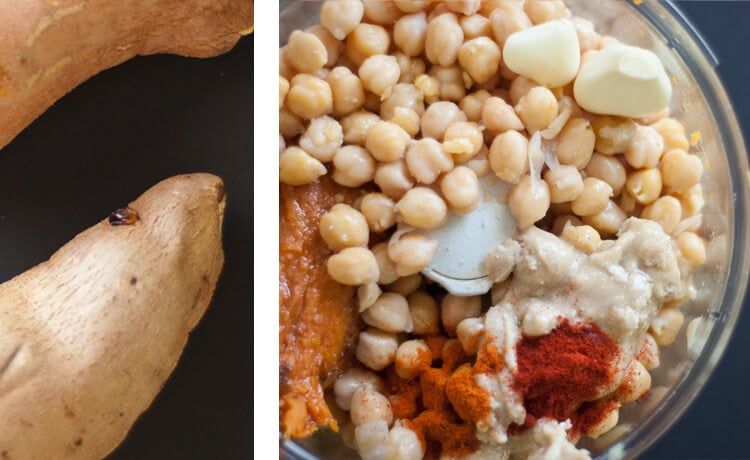 hummus with sweet potatoes, cayenne pepper, paprika and cumin