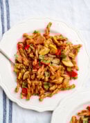 Sun-dried tomato pesto pasta with roasted vegetables