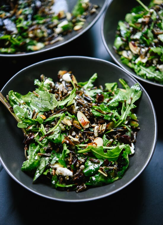Wild rice and arugula salad with zippy lemon dressing