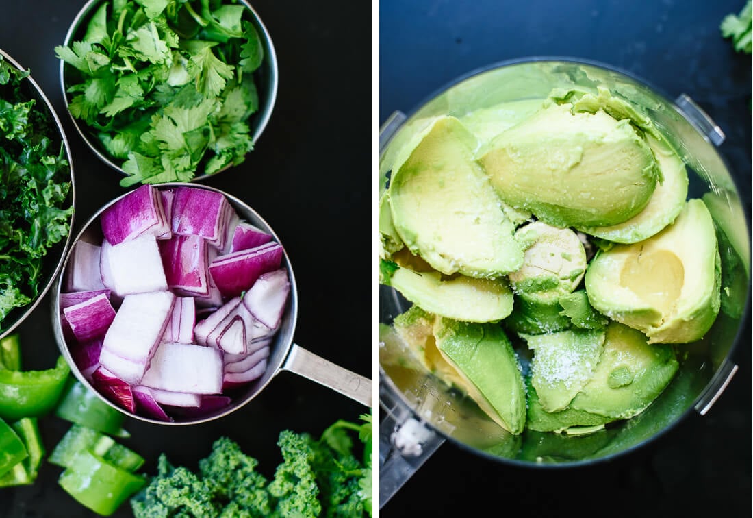 kale, cilantro and red onion