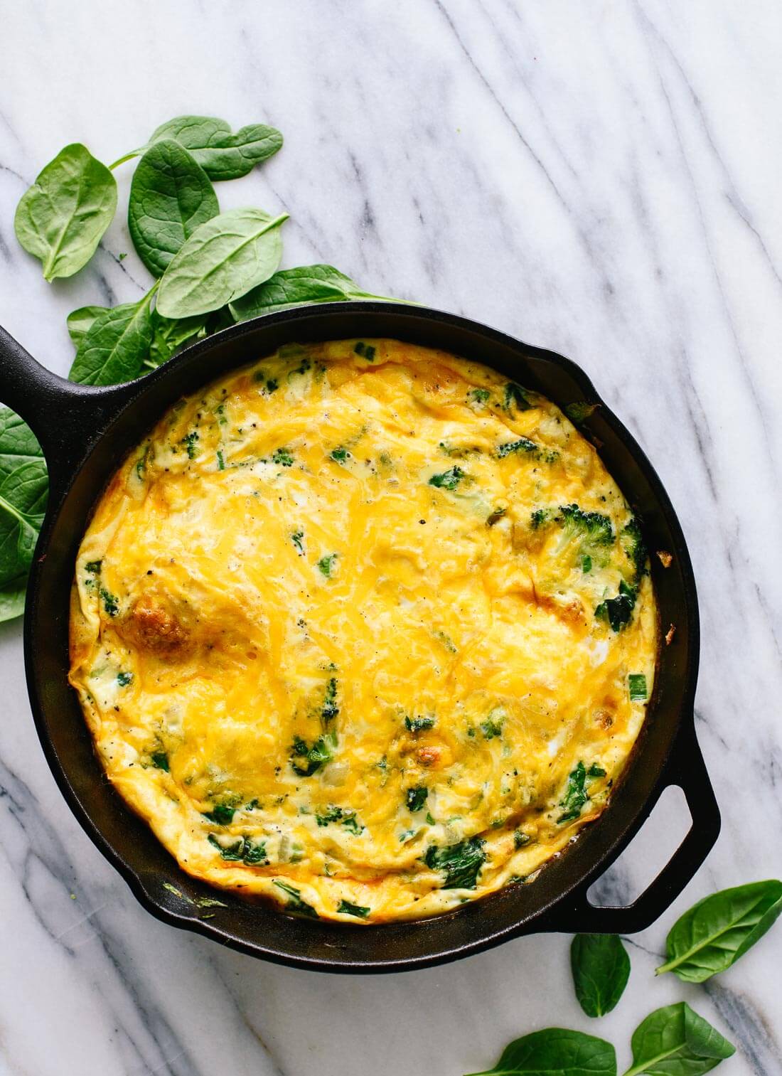 This spinach, broccoli and cheddar frittata is a simple breakfast or dinner! Vegetarian and gluten free. 