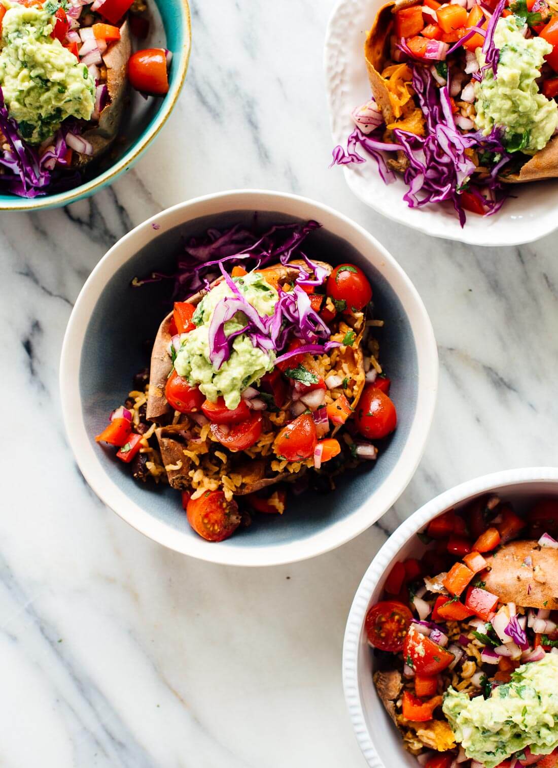 Vegan and gluten-free sweet potato burrito bowls from The First Mess Cookbook