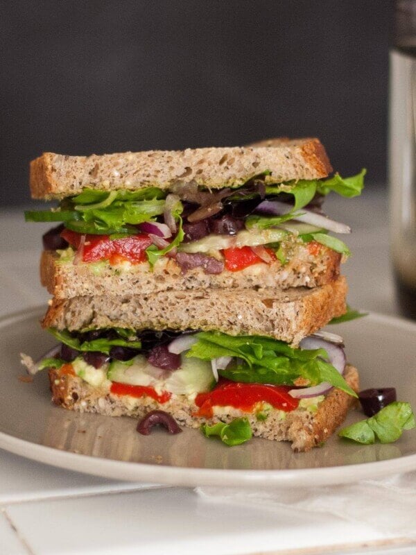 Vegetarian greek avocado sandwich