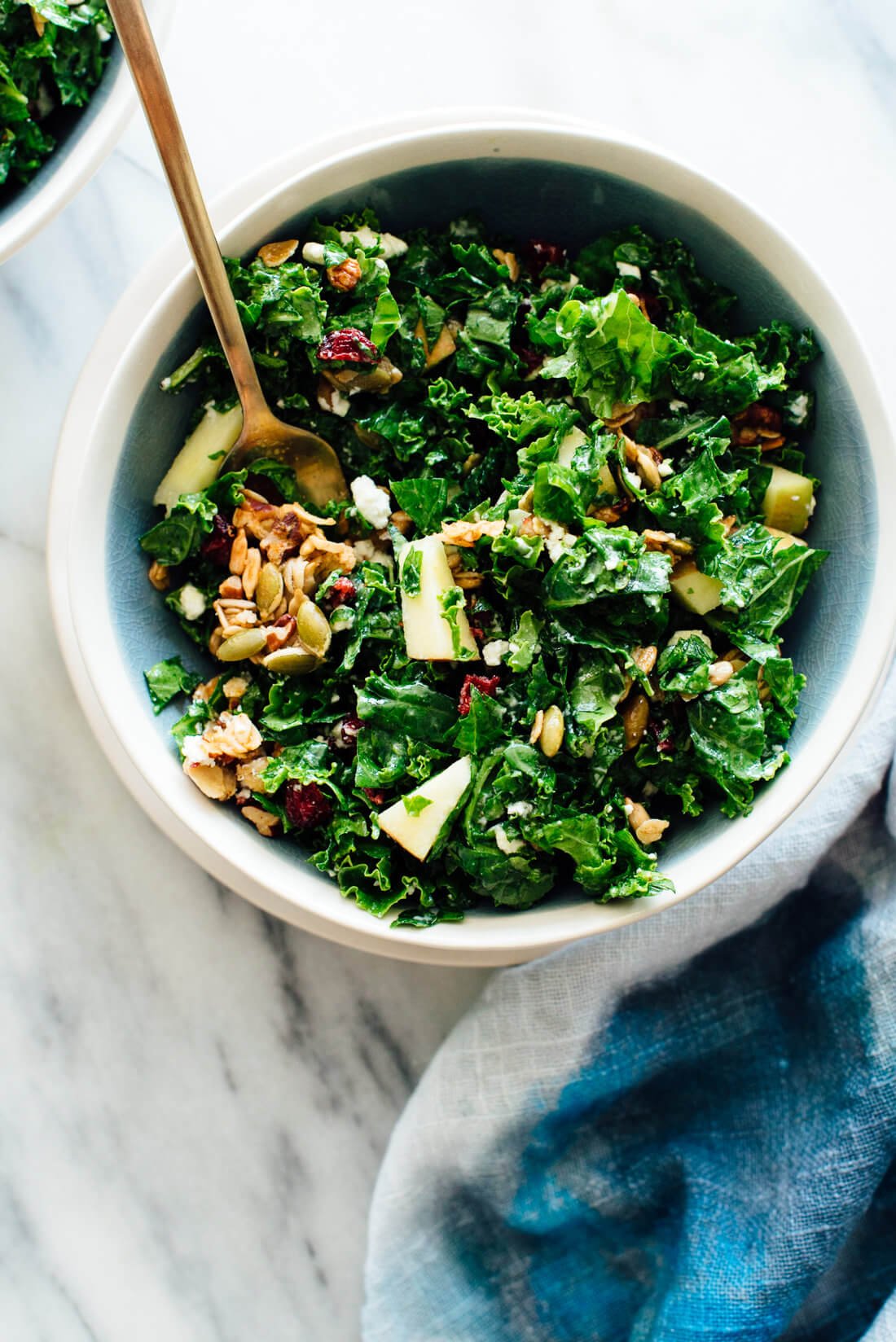 You're going to love this kale and apple salad with goat cheese, dried cranberries, and granola croutons!