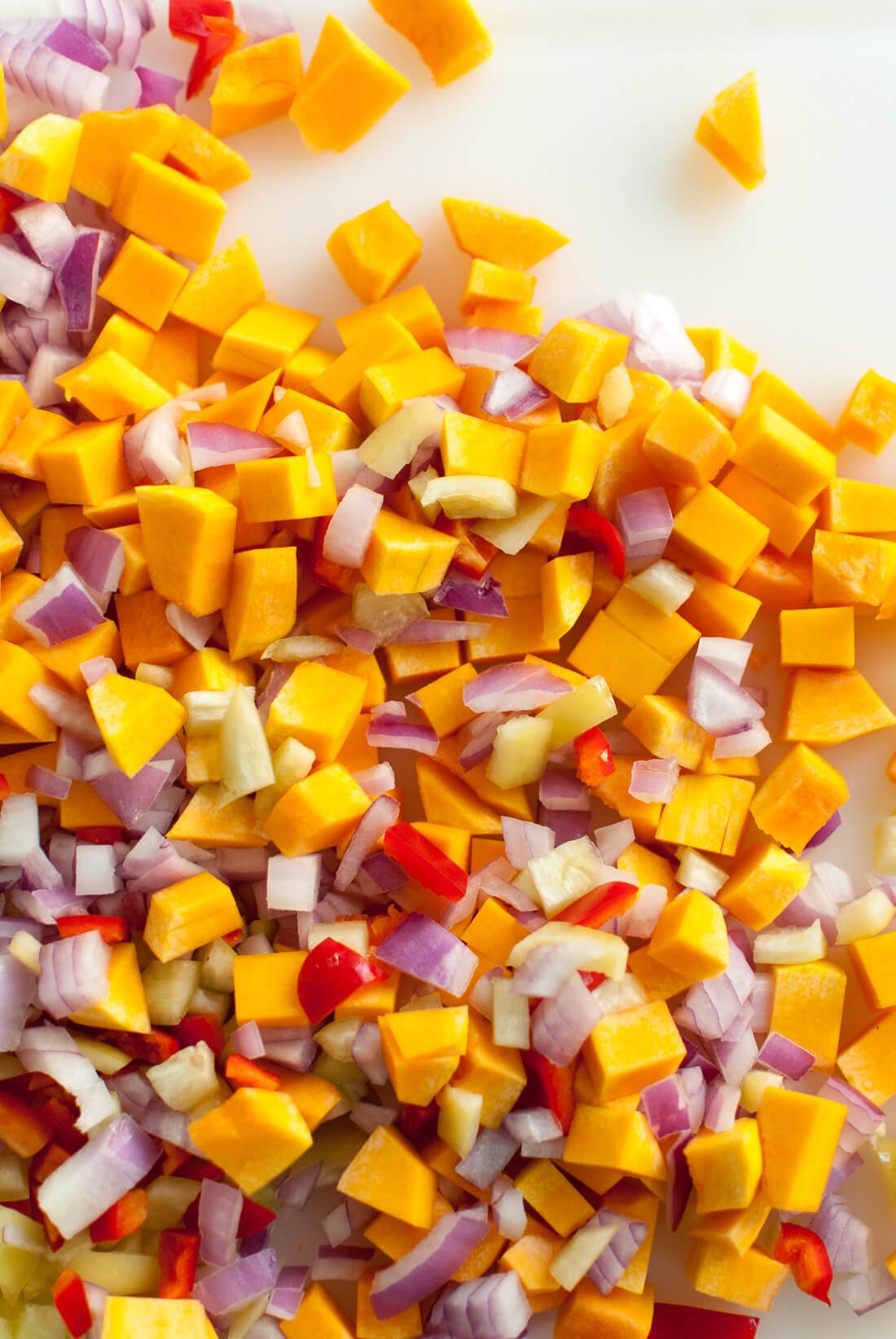 diced butternut squash, onion and bell pepper