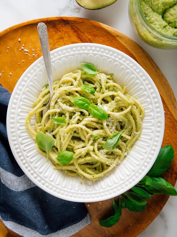 avocado pesto on pasta
