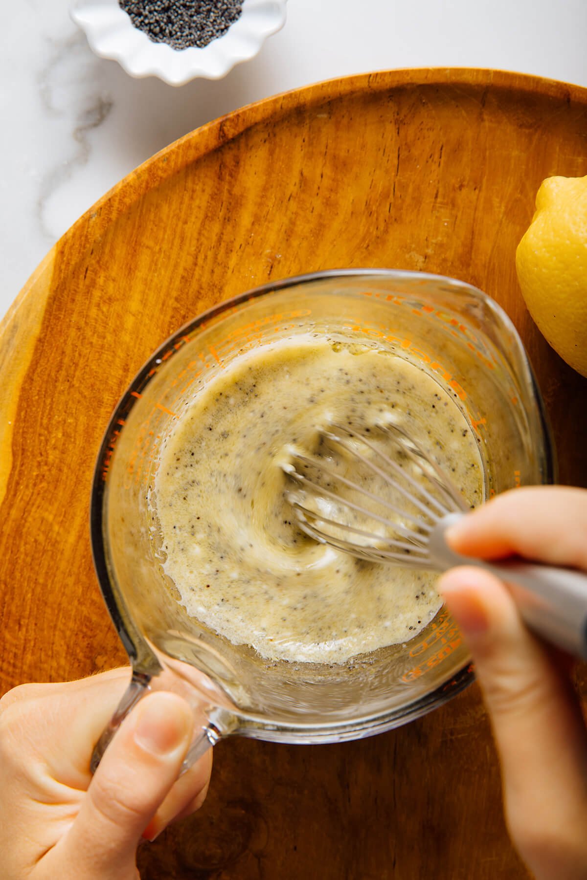 whisking poppy seed dressing