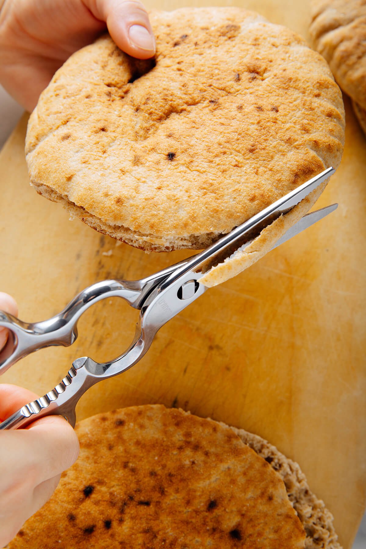 cutting pita bread