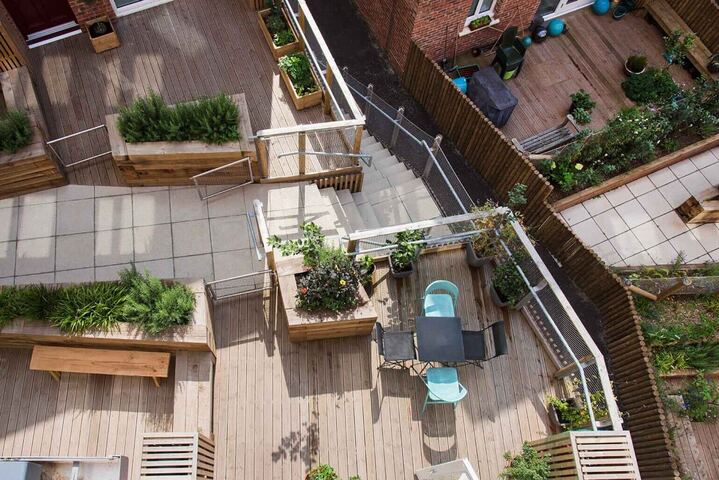 Aerial shot of gardens in Ouseburn neighbourhood
