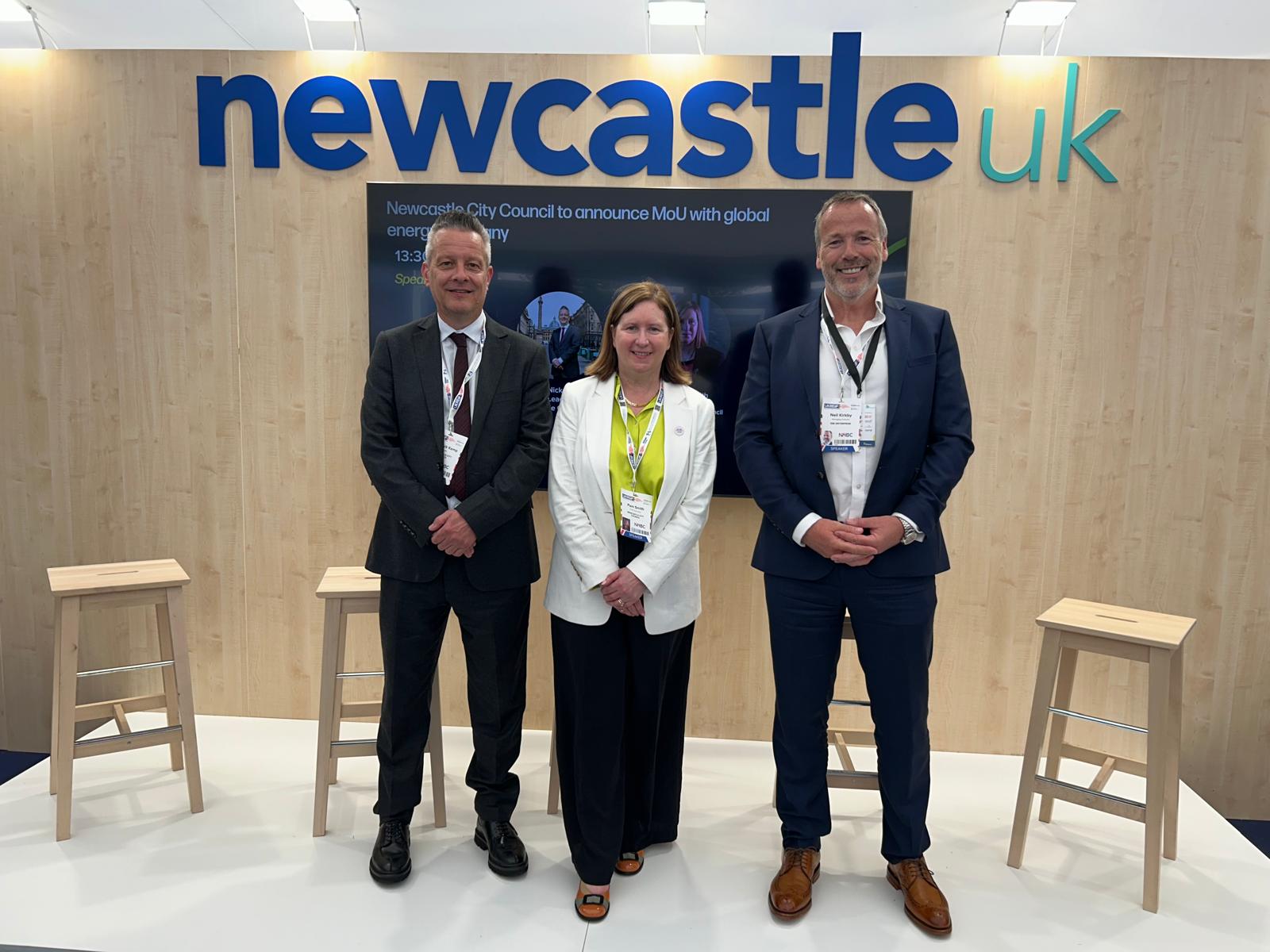 A photograph of three people standing alongside each other - Nick Kemp, Pam Smith and Neil Kirkby