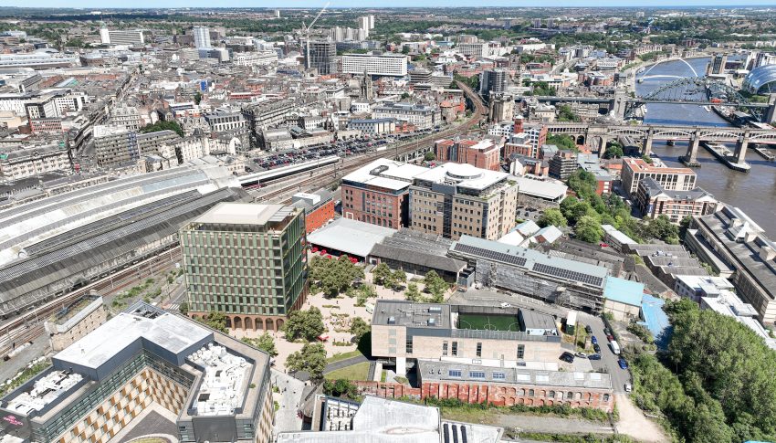 CGI of Founders Place from an aerial point of view.