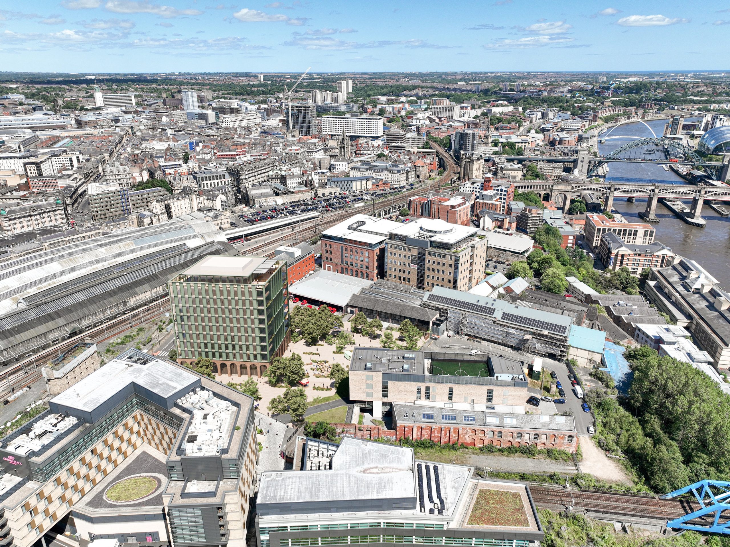 CGI of Founders Place from an aerial point of view.