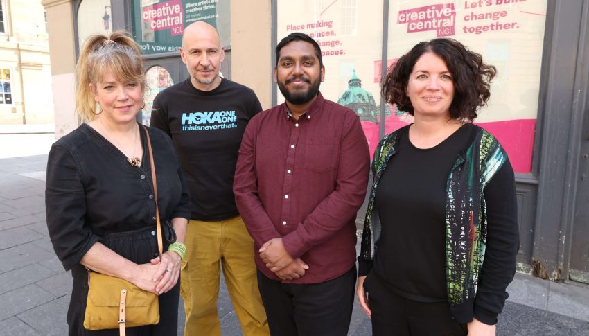 Representatives from Newcastle City Council, Cobalt Studios and MawsonKerr architects stood outside the new creative space.
